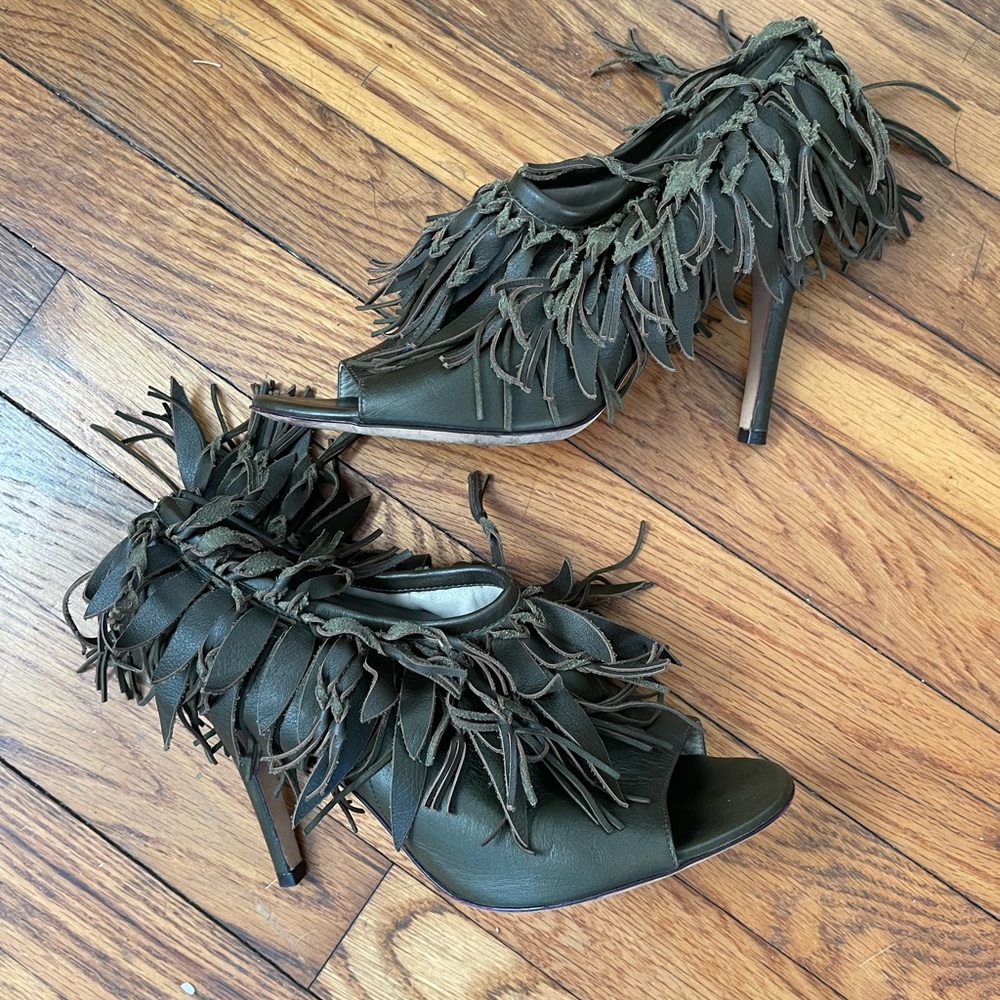 Green Fringe Heels by Sergio Rossi